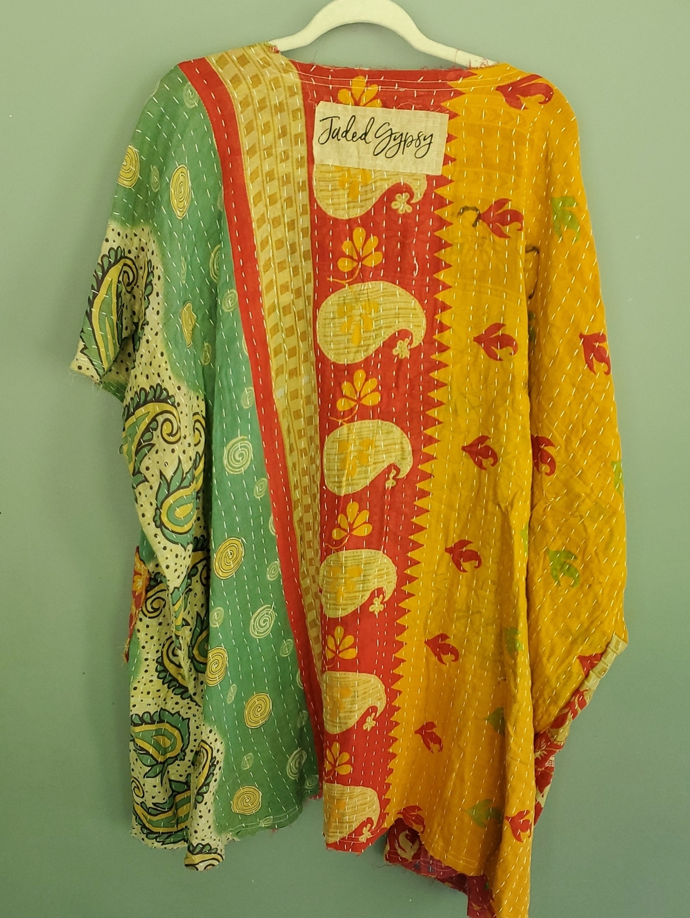 JADED GYPSEY Boho Patchwork Kimono Duster - Mustard, Pink & Green - Picture 8 of 10